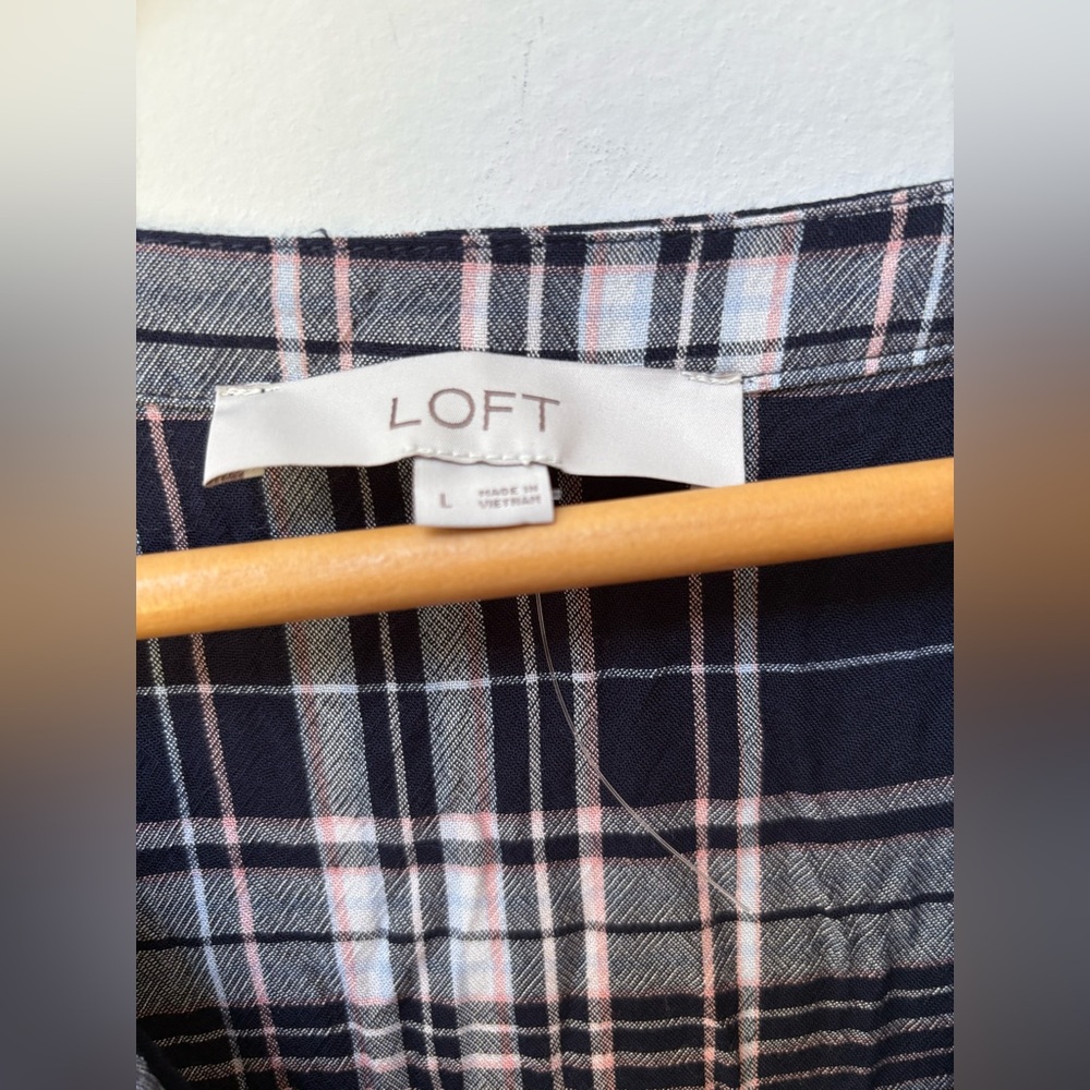 Loft Plaid Ruffle V Neck Dress - Picture 2 of 8
